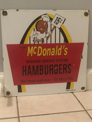 Vintage Porcelain Mcdonald’s Hamburger Sign Marked “59”