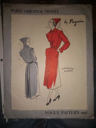 Authentic Vintage Vogue Paris Model 1067 By Paquin Pattern Book.
