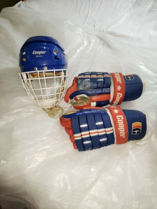 Cooper Sk 600 S Vintage Hockey Helmet Blue Size Small W/ Shield And Gloves