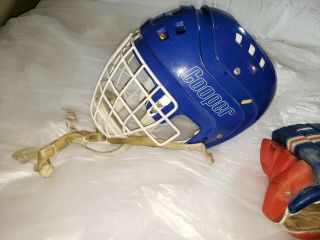 Cooper SK 600 S Vintage Hockey Helmet Blue Size Small w/ shield and gloves 3