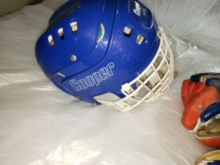 Cooper SK 600 S Vintage Hockey Helmet Blue Size Small w/ shield and gloves 5
