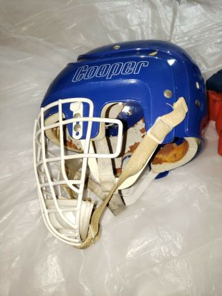 Cooper SK 600 S Vintage Hockey Helmet Blue Size Small w/ shield and gloves 7