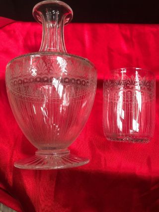 Gorgeous Really Clear Crystal Cut Glass Tumble Up Carafe & Tumbler Rare