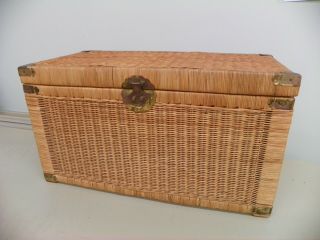 Vintage Large Wicker Rattan Trunk With Brass Hardware