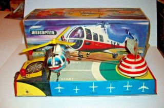 Vintage Dual Wind Up Tin Helicopter Biller Toys West Germany & Box Circa 1960