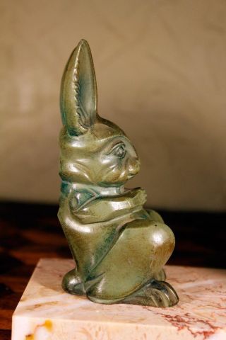 H Moreau French Art Deco Marble Table Lamp Light Bronze Bunny Rabbit 30s VINTAGE 4