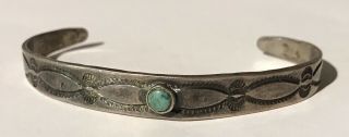 Small Wrist Vintage Navajo Indian Silver Turquoise Stamped Cuff Bracelet