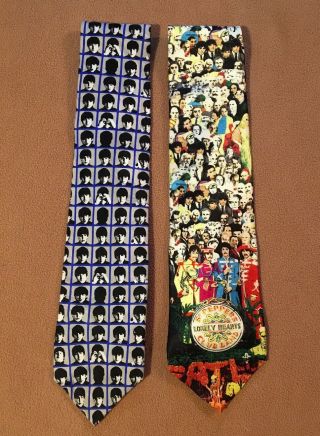 2 Vintage The Beatles Hard Days Night & Sgt Pepper’s Silk Tie 1996 Rm Style