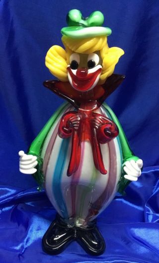 Vintage Murano Art Glass Clown Figurine With Label - Handmade 12 " Tall,