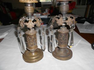 Vintage pair antique crystal drop candle holders - 4 Crystal drops 9 