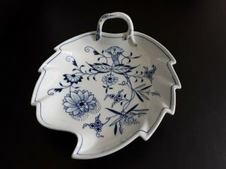 Vintage Meissen Blue Onion Leaf Shaped Candy Dish With Crossed Swords