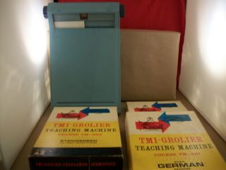 Vintage Tmi - Grolier Mini Max 3 Teaching Machine With 3 Courses - German,  Math,