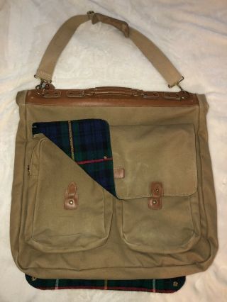 Rare Vintage York Luggage Woodsac Hanging Garment Bag Messenger Plaid Wool Lined