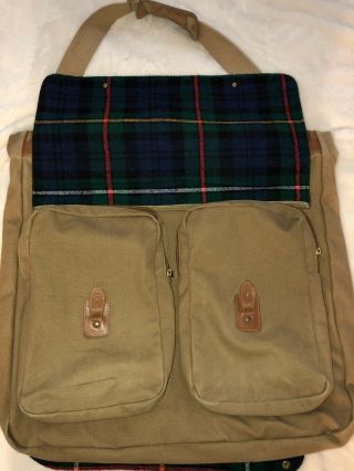 Rare Vintage York Luggage Woodsac Hanging Garment bag Messenger Plaid Wool Lined 2