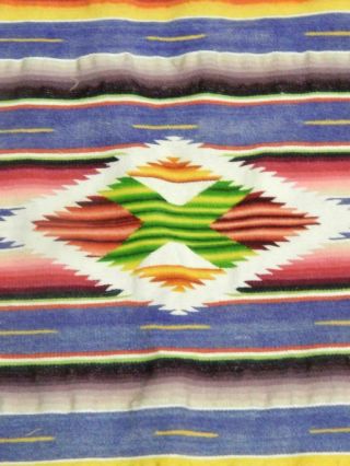 Vintage Mexican Saltillo Serape Blanket Silk Center Diamond - Colors