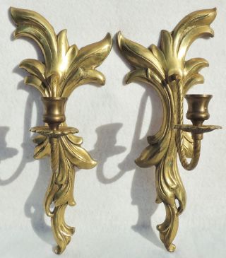 Pair Large Antique/vtg 15 " Gold Solid Brass Wall Candle Holder Sconces 5270