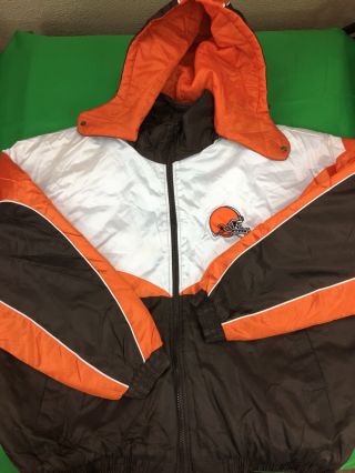 Vtg 90s Pro Player Cleveland Browns Nfl Puffy Zip Up Color Block Jacket Sz 2xl
