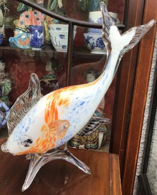 Murano Vintage Large Art Glass Fish Vgc 12 Inches