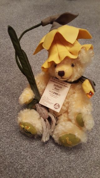 36cm Daffodil Teddy Bear Plush Mohair Vintage Hermann Flower Bear Jointed