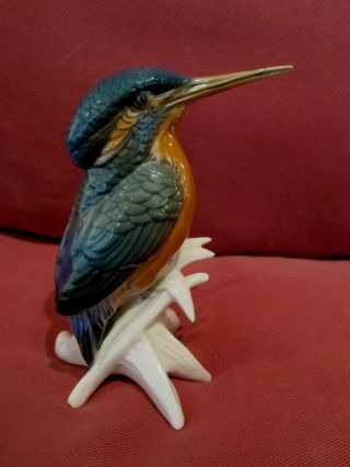 Stunning Vintage German Karl Ens Volkstedt Bird Figurine Kingfisher Bird