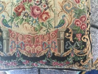 Antique Vintage Tapestry Purse Evening Bag Pink Roses Blue Bows Birds Carnelian 3