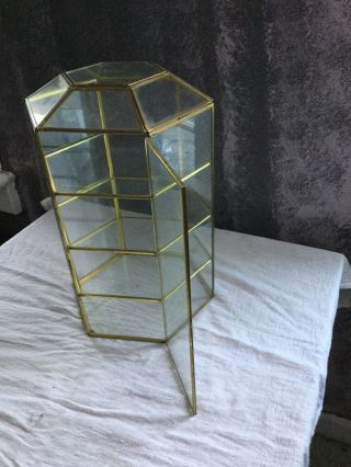 Vintage Brass and Glass Jewelry Trinket Box Curio Display Case 131/2 X 9 Hexagon 2