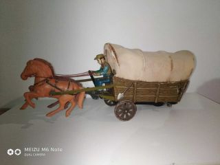 Vintage Tm Modern Toys Japan Tin Toy Horse And Carriage 1960 