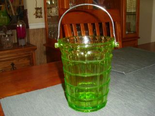 Vintage Indiana Glass Tea Room Green Ice Bucket With Handle