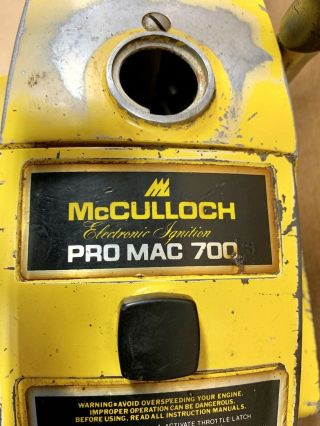 Vintage McCulloh Chainsaw Pro Mac 700 Parts Engine Turns W/ Bar 5