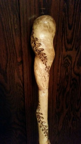 Hand Carved 54 Inch One Of A Kind Walking Stick.  Wood Stain Technique
