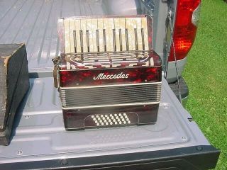 Vintage Accordian Red And White Pearl Looking Made In Italy?? With Case