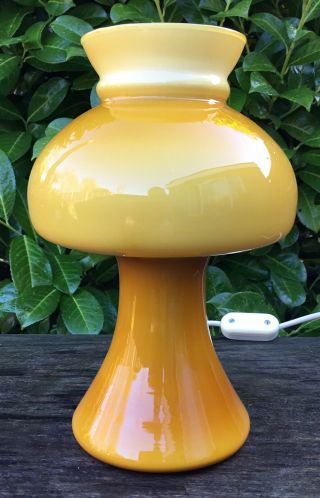 Small Vintage Midcentury Modern Mustard Yellow Glass Mushroom Table Lamp