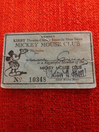 1930s Mickey Mouse Club Member Card Houston Tx Kirby Theatre Antique Vtg Disney