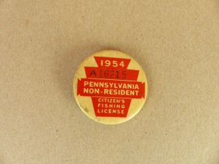 1954 Pennsylvania Non - Resident Fishing License Pinback Button