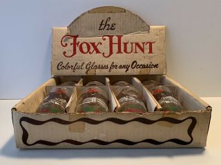 Vintage Hazel Atlas The Fox Hunt Glasses In Display Box Set Of 8