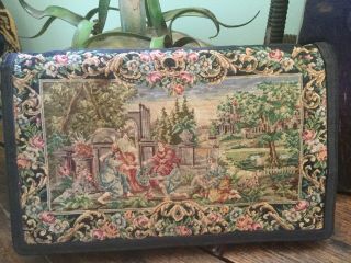 Antique Austria Tapestry Clutch Purse Evening Bag with Card Case Mirror Lighter 5