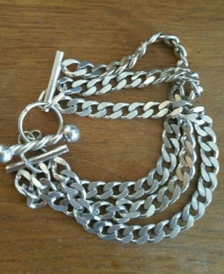 Vintage Industrial Modernist 925 Silver Chain Bracelet Signed Italy 50.  8 Grams