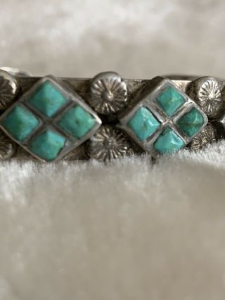 Vintage Navajo Indian Signed By Jefferson Lee Silver And Turquoise Cuff Bracelet 4