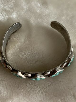 Vintage Navajo Indian Signed By Jefferson Lee Silver And Turquoise Cuff Bracelet 5