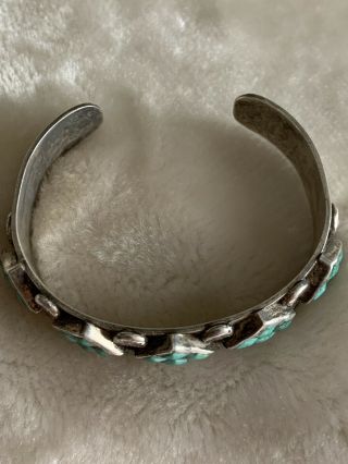 Vintage Navajo Indian Signed By Jefferson Lee Silver And Turquoise Cuff Bracelet 6