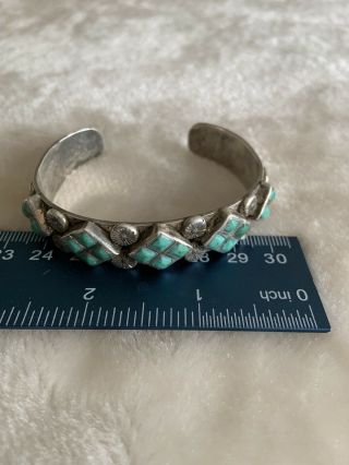 Vintage Navajo Indian Signed By Jefferson Lee Silver And Turquoise Cuff Bracelet 8