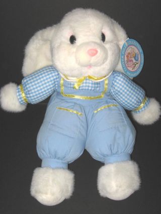 Vtg 1994 Clover Hill White Bunny Rabbit Blue Outfit Plush Stuffed Toy K Mart
