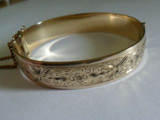 Fine Quality Vintage 1/5th 9ct Rolled Gold Hinged Bangle In.