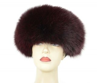 U13 Vintage Real Fox Fur Hat Cap Leather Bordeaux Red - Fuchs Pelzhut