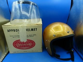 Vintage Spacecraft Motorcycle Snowmobile Helmet Metal Flake Gold Lsi4150 W/ Box