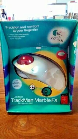 VINTAGE Logitech Trackman FX Marble Wired Computer Trackball Mouse T - CJ12 PS/2 5
