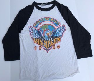 Vtg Van Halen T Shirt Concert Raglan 1984 Tour 80s Album Promo Band Tee Bird M