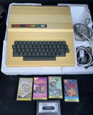 Vintage Dragon 32 Computer System Fully With 4 Games And Software Boxed