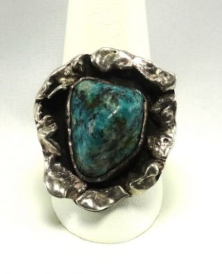 Vintage Old Pawn Southwestern Sterling Silver Ring With Turquoise Stone Size - 12