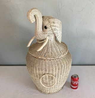 Vintage Wicker Rattan Elephant Basket Large 27” Tall 2